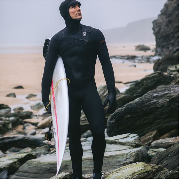 2024 C-Skins Mens NuWave ReWired 6/5mm Chest Zip Hooded Wetsuit C-NRW65MH - Black / Black x / Rust